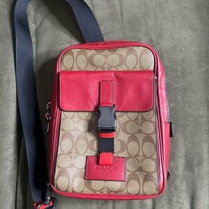 Coach Men's Red and Tan Crossbody Bag
